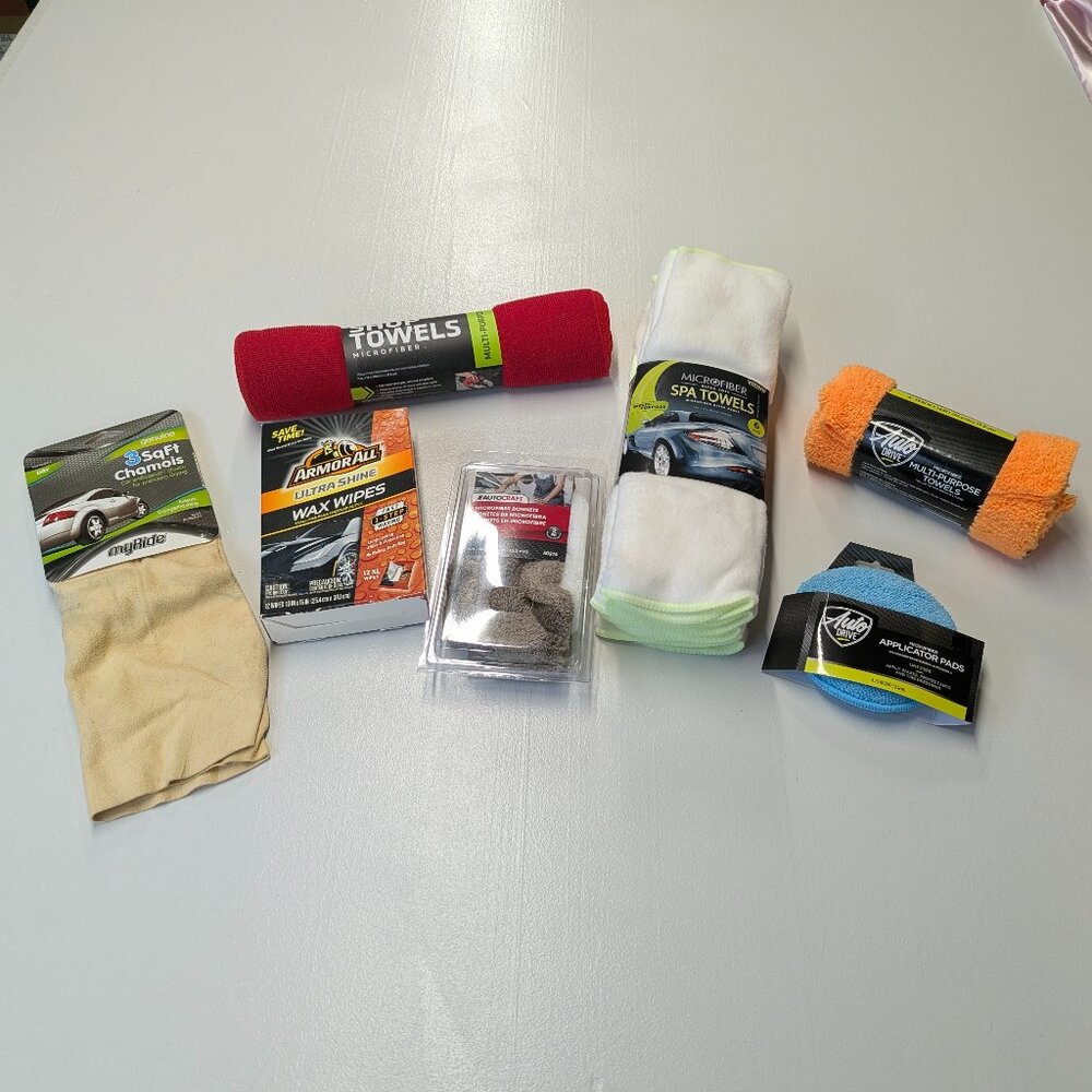 Bundle of Car Care Products Chamois Wax Wipes Microfiber Towels Applicator Pad